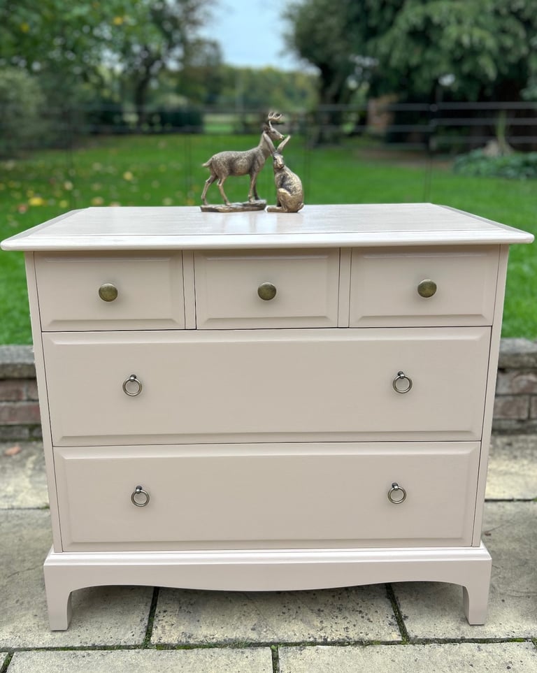 Upcycled Stag Minstrel chest of drawers and bedside cabinet set