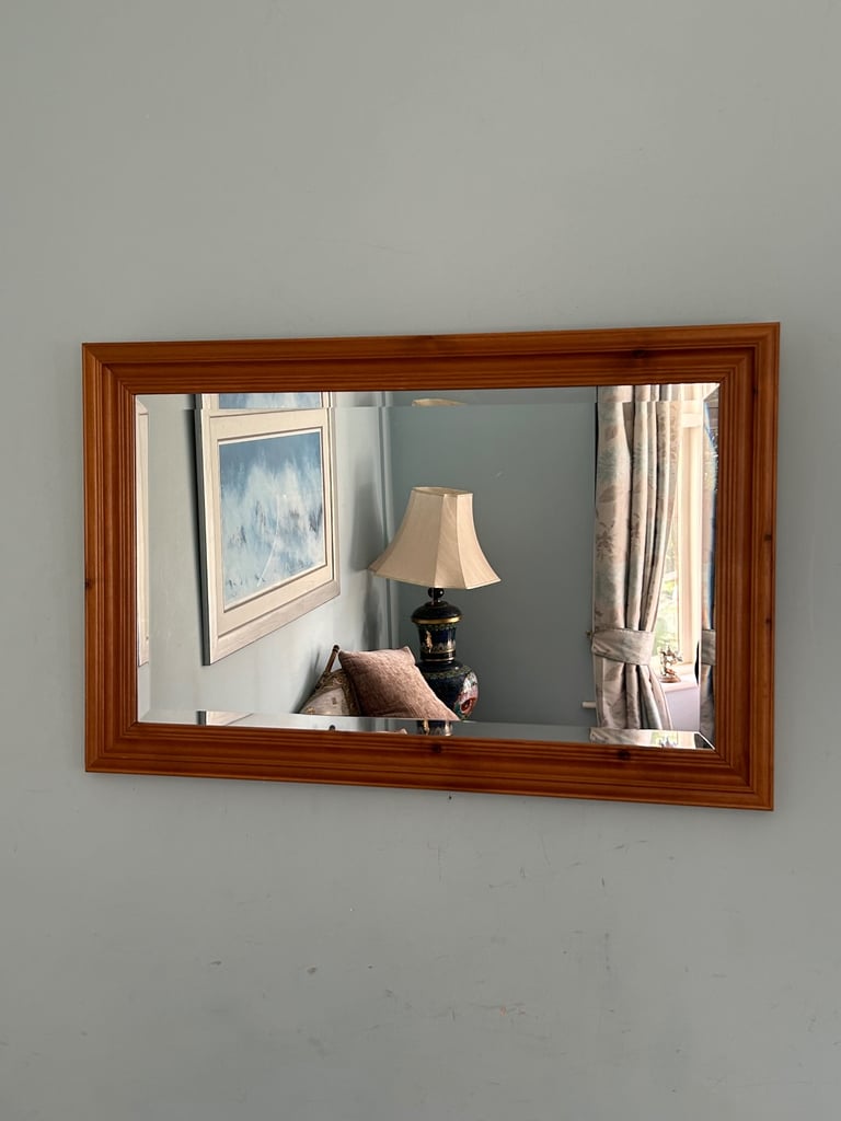 image for Large Pine Framed Mirror  H24in/61cm W36in/96cm Good condition  D254