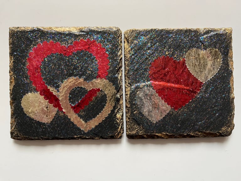 image for COASTERS X 2 - METAL FOIL AND GLITTER HEARTS