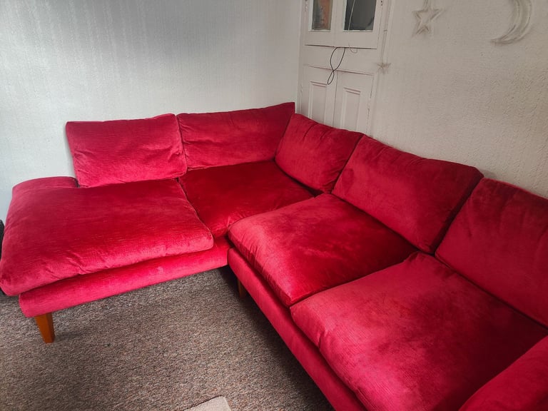 Sumptuous Red Raspberry Velvetty Laura Ashley Sofa - Good Condition only £100