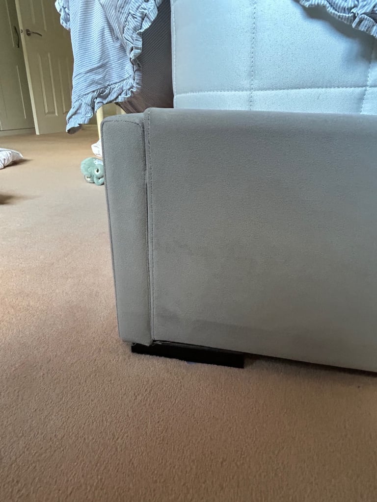Double bed in grey faux velvet