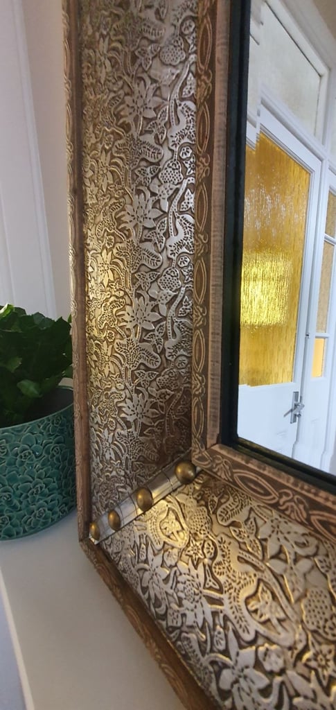 REDUCED £85.00 Large wood boxed medieval/arts and crafts style mirror