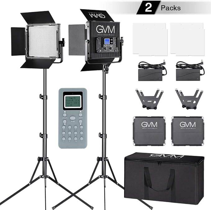 Professional GMV LED Twin Light Head Kit - Photo Video - Out & Indoor - Condition Like New - Boxed