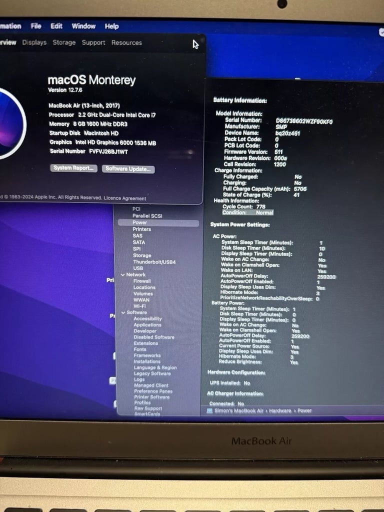 Apple MacBook Air 13 - i7 8gb RAM 128gb SSD - Music School Office **FREE DELIVERY**
