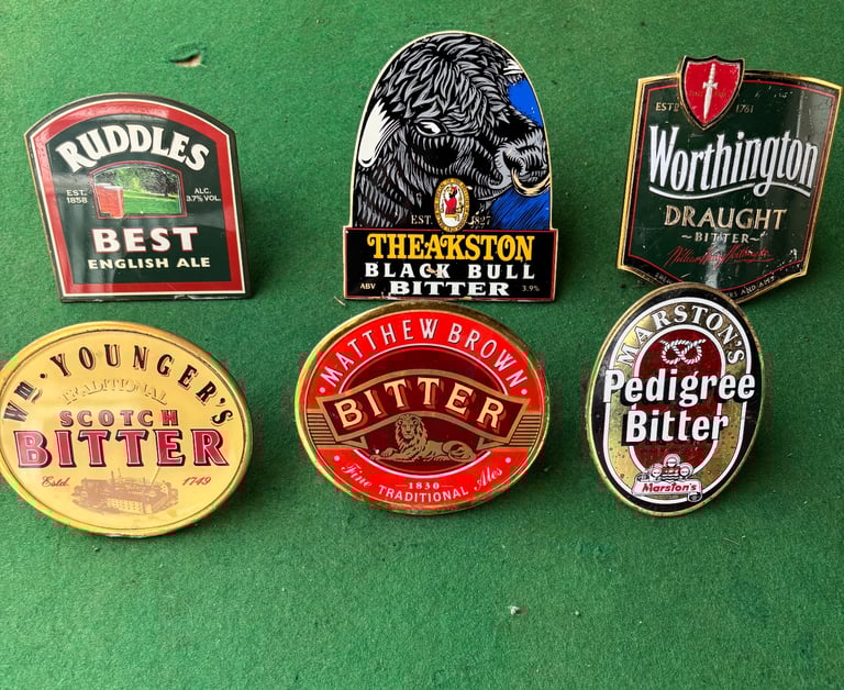 6 brass beer pump badges £40 the lot 