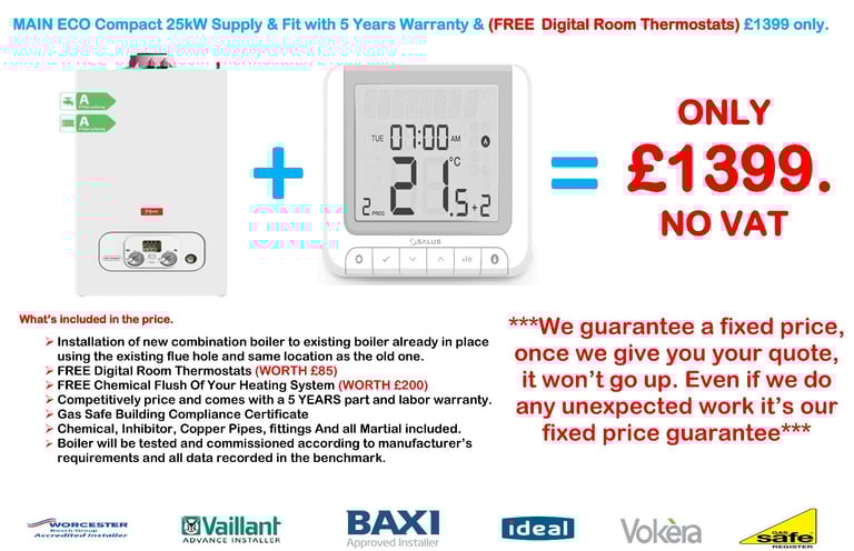 Combi boiler installation and supply deals for £1399 only. 