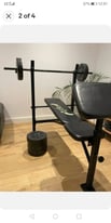 Weights 30 kg, weight bench almost new 