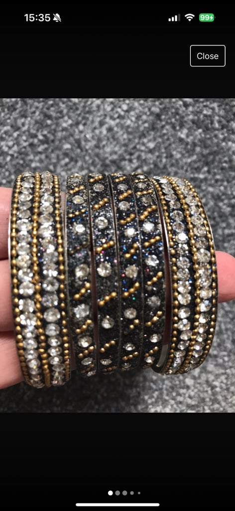 image for Size 2.6 black silver diamanté bangle set 