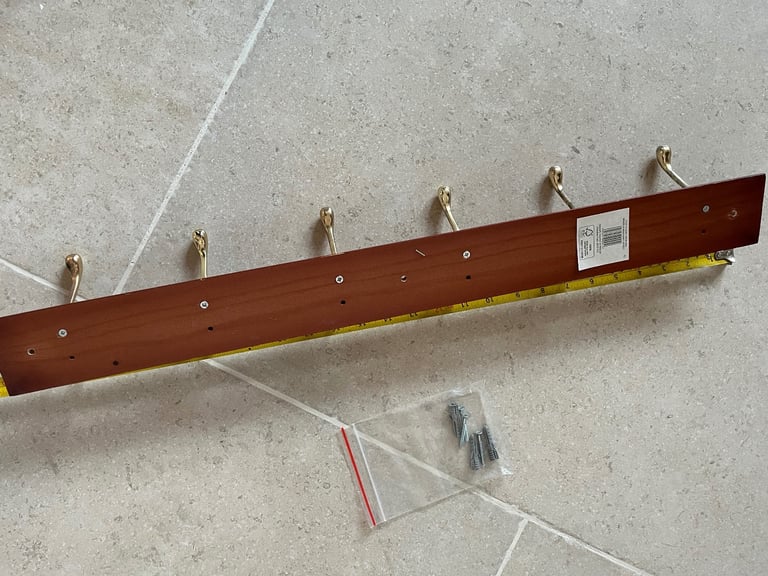 Hat and Coat Hook Rail Brass & Mahogany Effect 