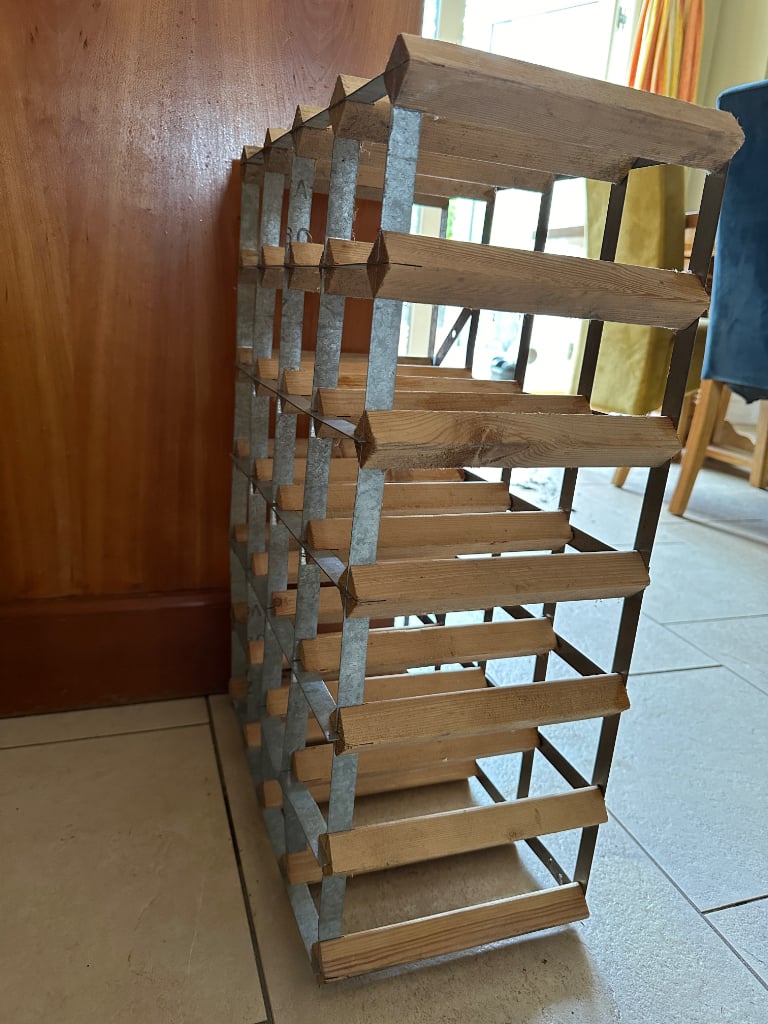 24 Bottle Pine Wood & Stainless Steel Wine Rack