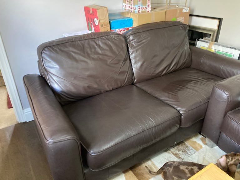 Price per sofa-2 available-lovely 3-seater real leather dark brown DFS Italian leather sofas