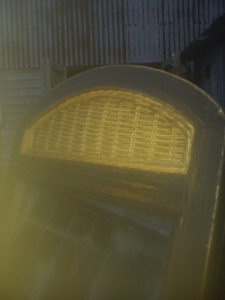 Upcycled, vintage, shabby chic, pine and wicker, folding cheval mirror.