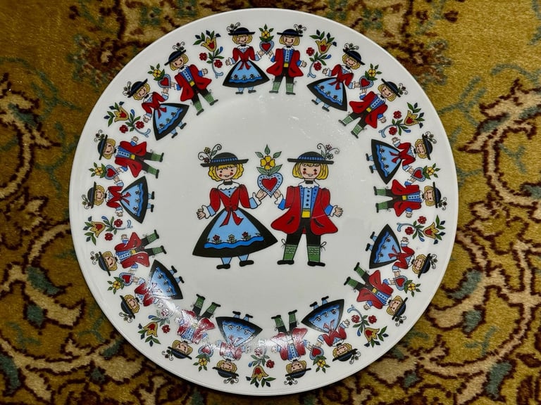 image for 24cm vintage 70s SCHOLOGL bridal Plate, Boy Love Girl Heart •Vienna Austria