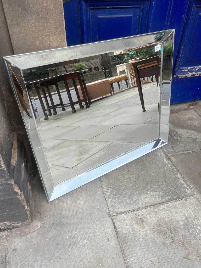 image for Mirror with  bevelled glass  Silver Frame  - 81cm H 66cm  - can be hung both ways