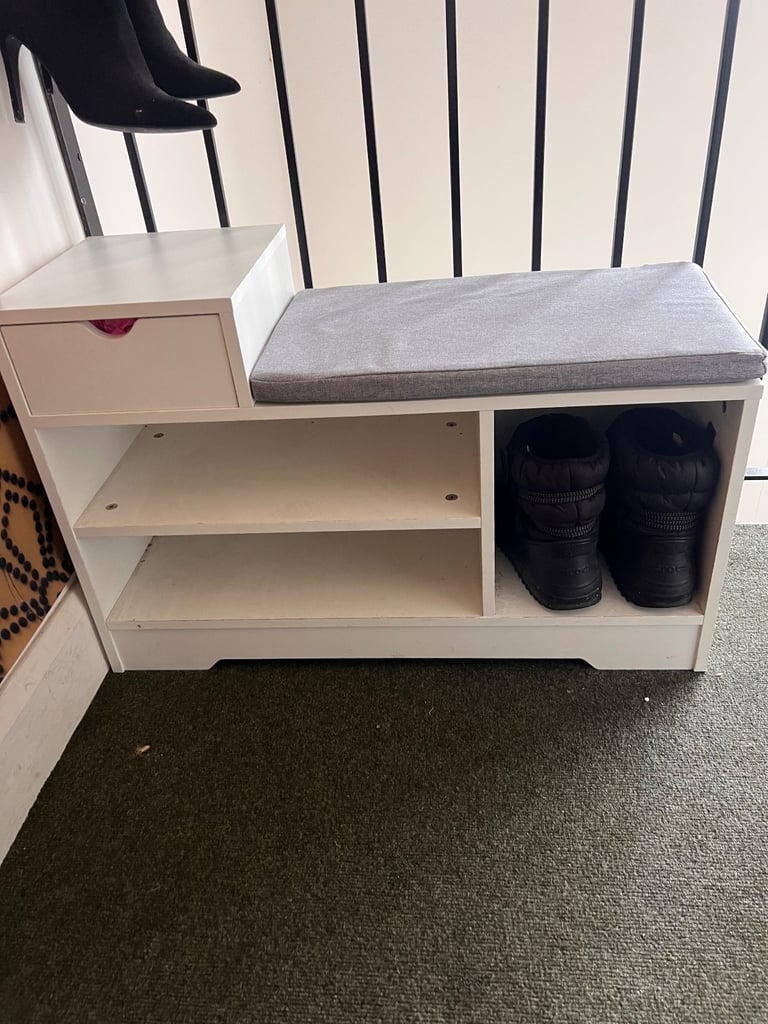 image for White shoes storage bench with cushion seat