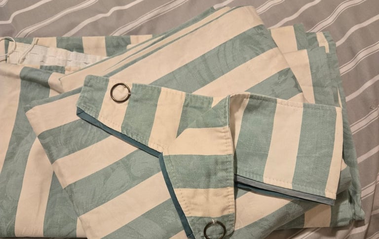 Quality green and cream striped curtains 38"X 84"