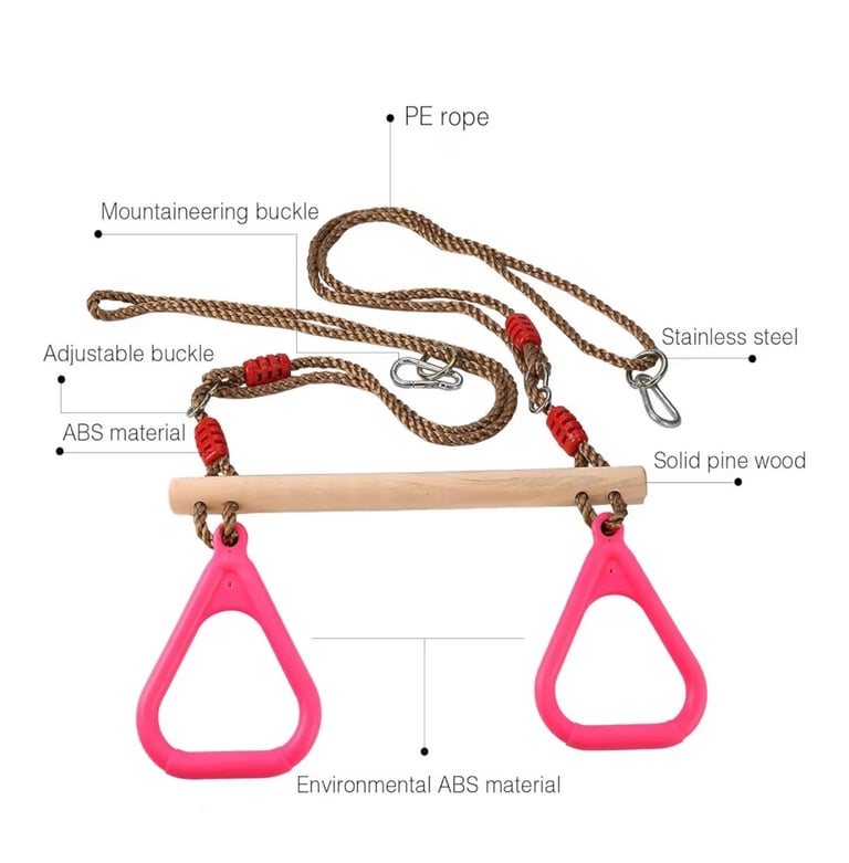 Trapeze Bar with Rings & Wooden Swing Seat