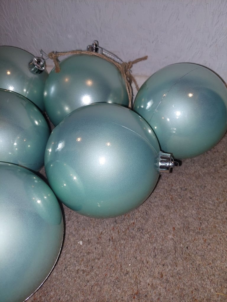 6 x Extra Large Christmas Tree BAUBLES in Sea Green Giant Decorations