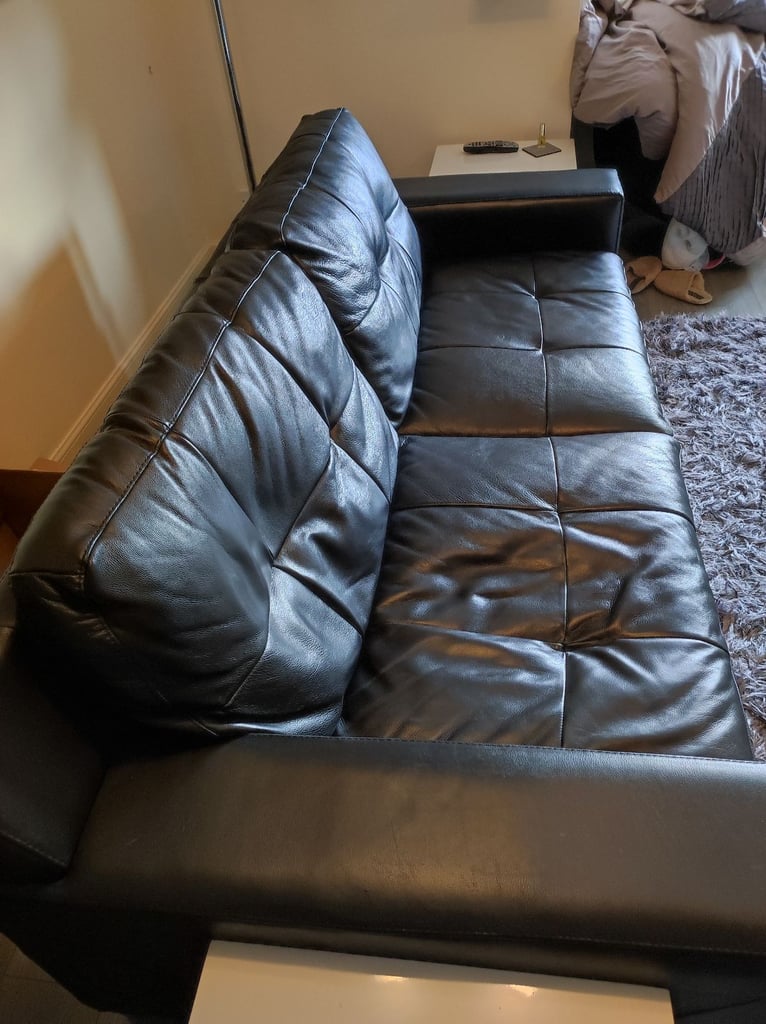 Black leather sofa