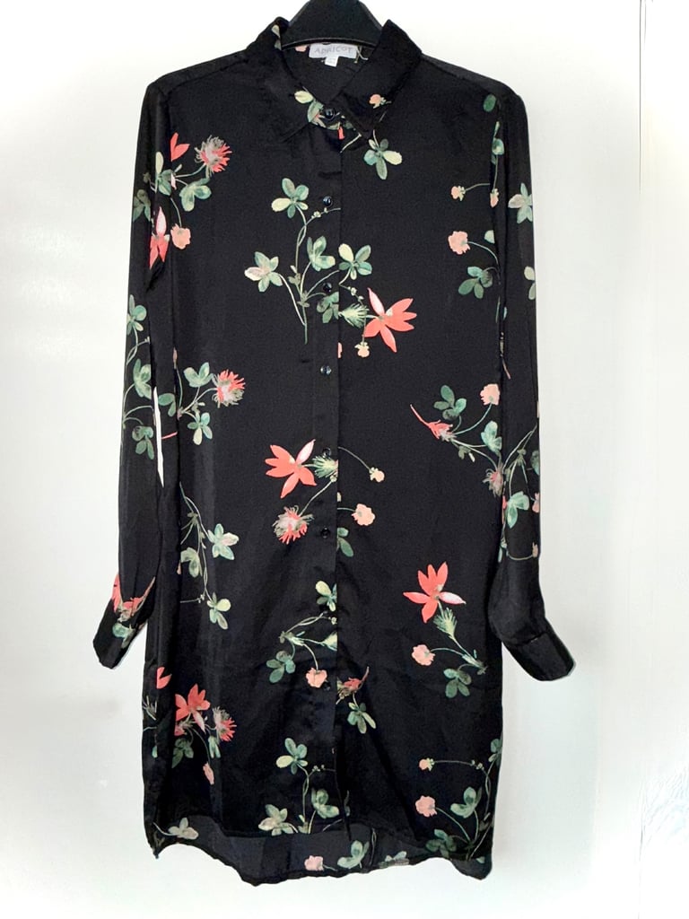 Women’s Apricot Satin Floral Shirt Dress size 10