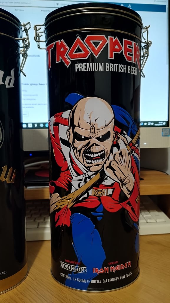 Motorhead 'Road crew' & Iron Maiden 'Trooper' Beer containers (Empty)