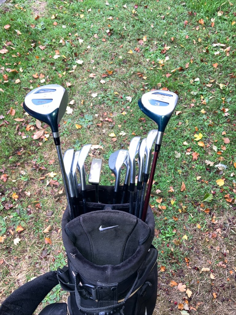Men’s Golf Clubs Mizuno Driver 3 Wood 4-9 Irons Sw Pw Putter Nike Stand Bag 