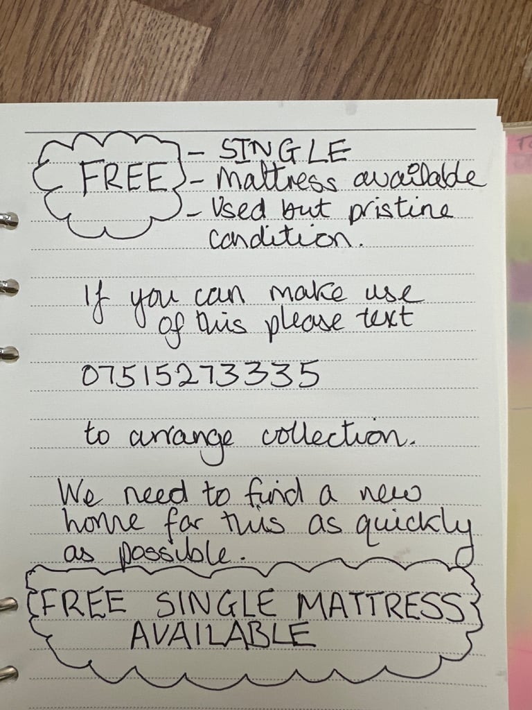 FREE - single mattress available. 