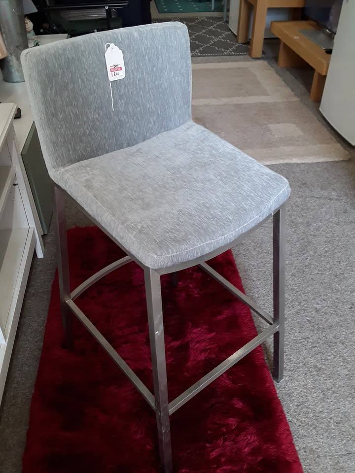 image for Grey chenille & chrome breakfast bar stool Low Cost Moves 2nd Hand Furniture STALYBRIDGE SK15 3DN