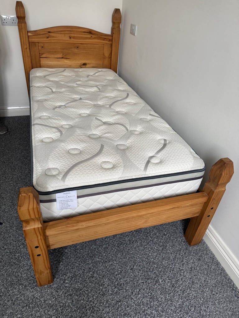 image for Pine Single Bed and Mattress 