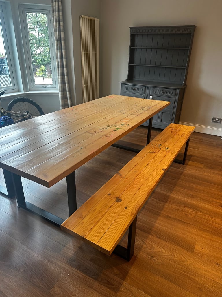 Farmhouse style dining table and benches 
