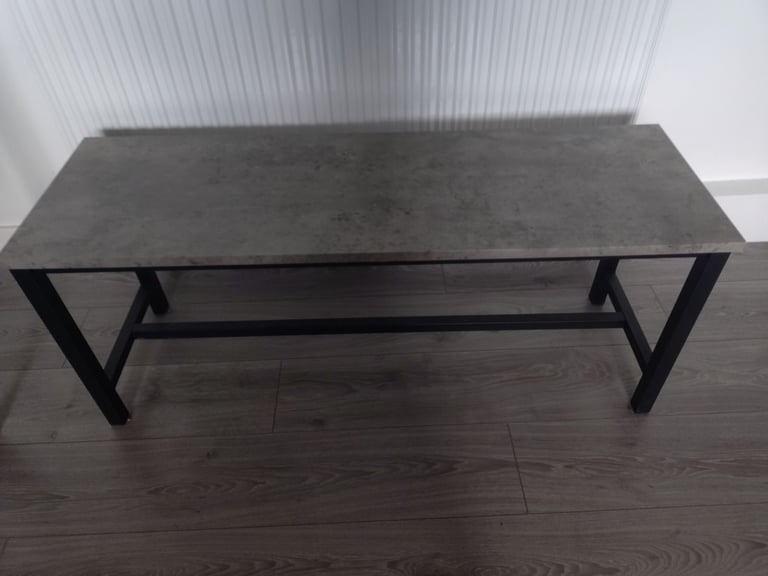 Dining table 2 chairs and a bench grey concrete affect