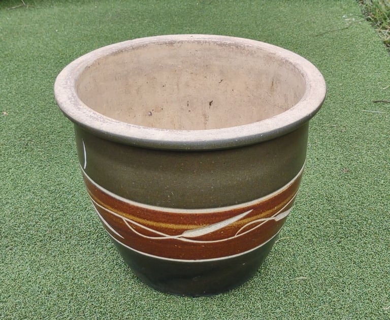 image for Large green and brown glazed earthenware planter