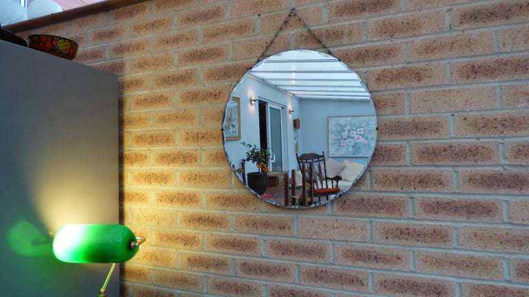 Antique Vintage Art Deco Period 30's Round Bevelled Mirror