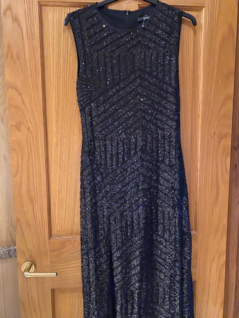 Quiz Beautiful Black Maxi Size GB size 18 Sequins Party/Cruise Evening Dress Like New