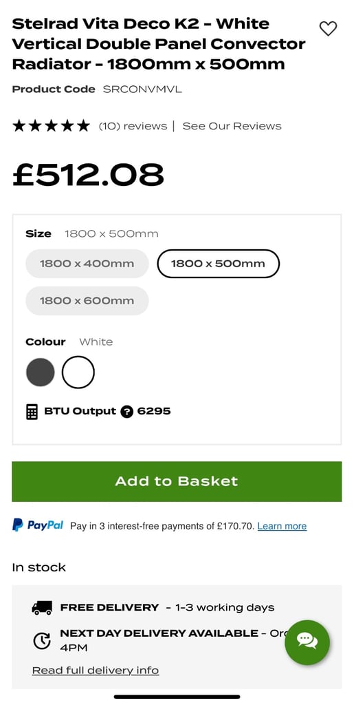 BRAND NEW Stelrad Vertical Radiator K2 1800x500mm