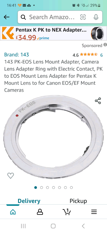 143 PK-EOS Lens Mount Adapter, Camera Lens Adapter Ring RRP £27.99 