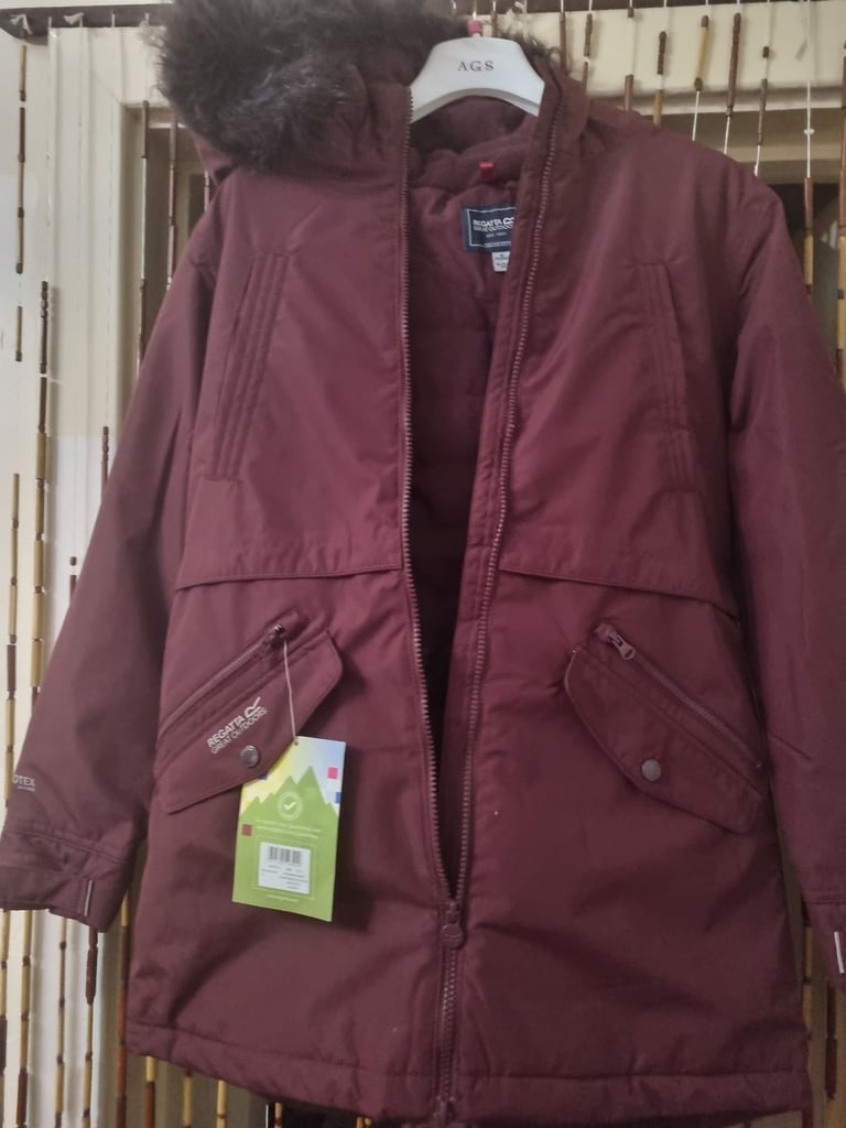 Puffer Jacket Coat Faux Fur Head Pockets And Full Zip Red