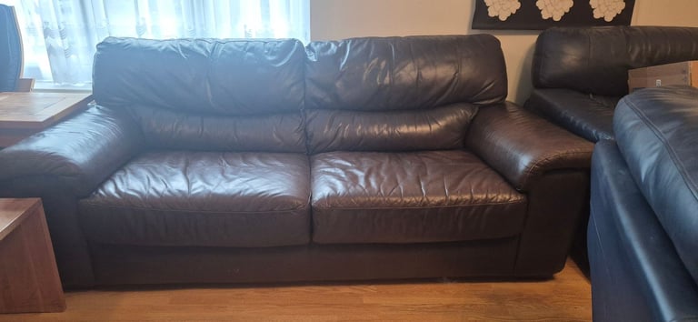 image for Pair of Large Brown Leather Sofas