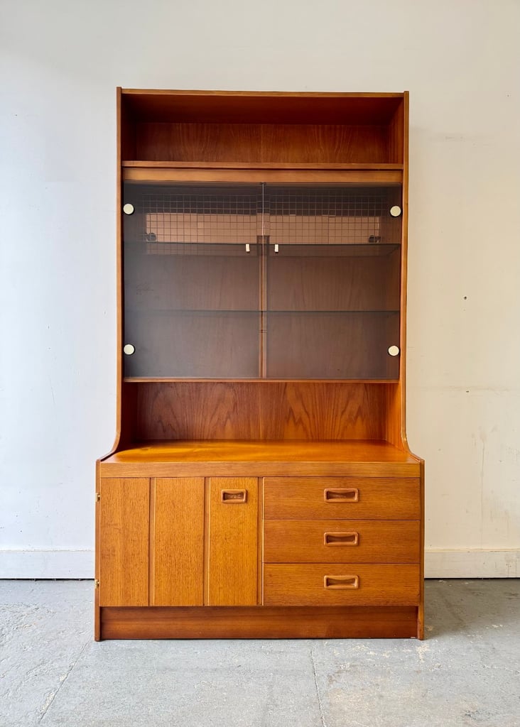 image for Vintage Teak Glass Cabinet Wall Unit