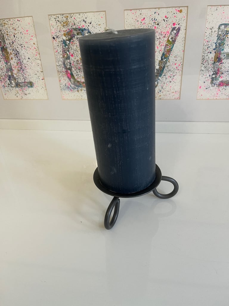 Blue Pillar Candle 8" x 3" with Candle Holder - BRAND NEW