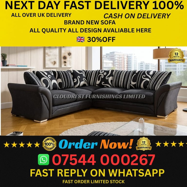 image for Stylish Shannon Corner Sofa – Brand New | Free UK Delivery
