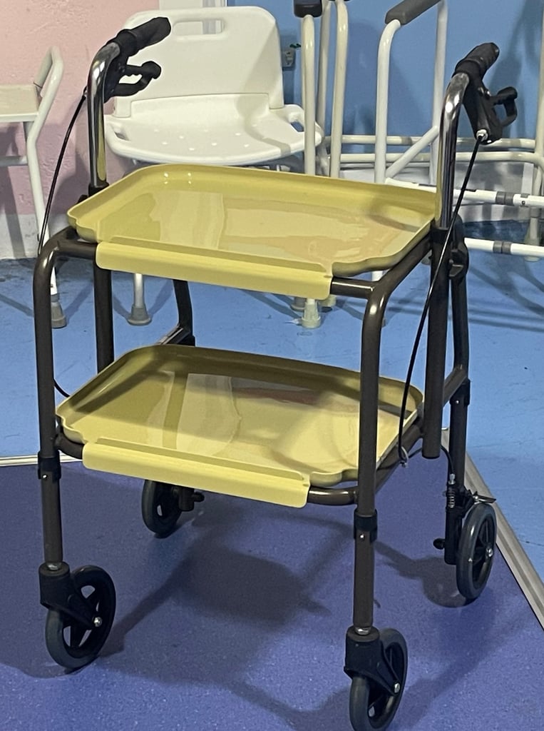 Two Tier Trolley Helper Trolley with Brakes on Push Handles