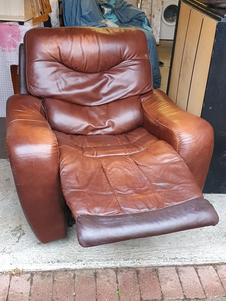 Reclining leather sofa and chair for sale