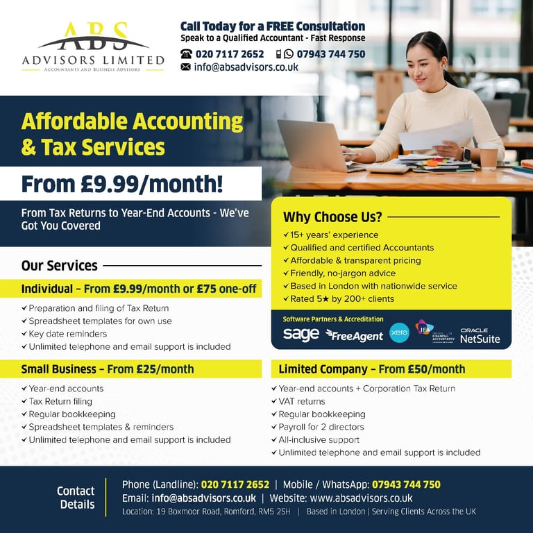 Tax & Accounting Services – Bookkeeping, Self-Assessment, VAT, CIS HMRC Refund & Xero (PO1)