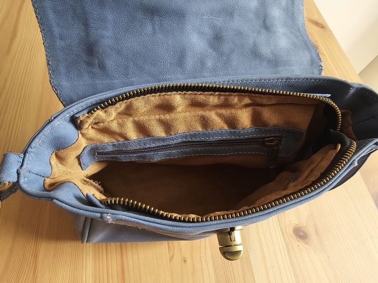 Blue leather satchel / cross body handbag