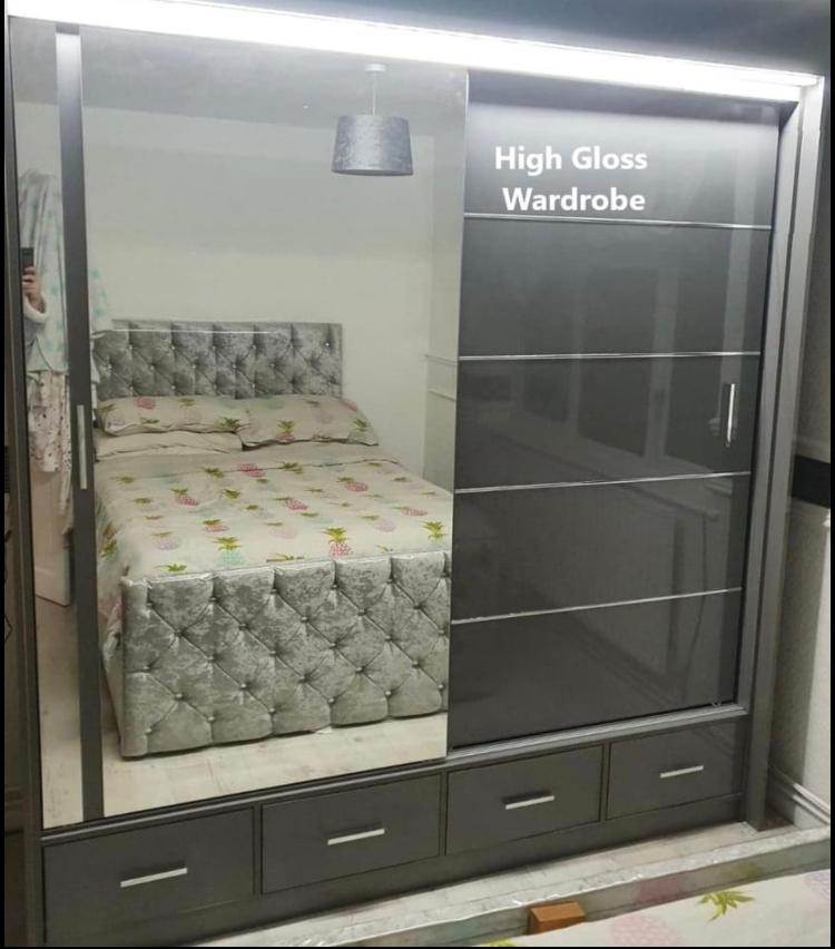Brand New Matte/High Gloss Finish Sliding Wardrobe with Full-Length Mirrors