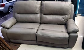 Grey Real leather Electric Recliner 3 Seater Sofa 