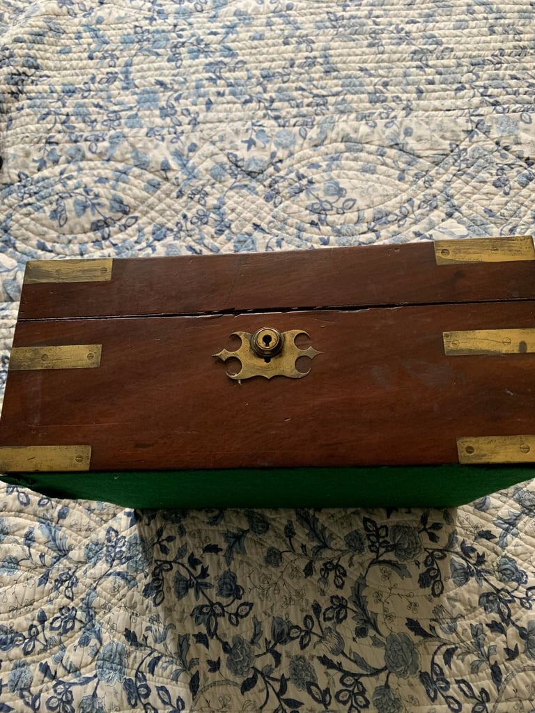 ANTIQUE VICTORIAN MILITARY CAMPAIGN BOX IN MAHOGANY AND BRASS- c. 1860 -REDUCED £75 UNTIL 4 NOVEMBER
