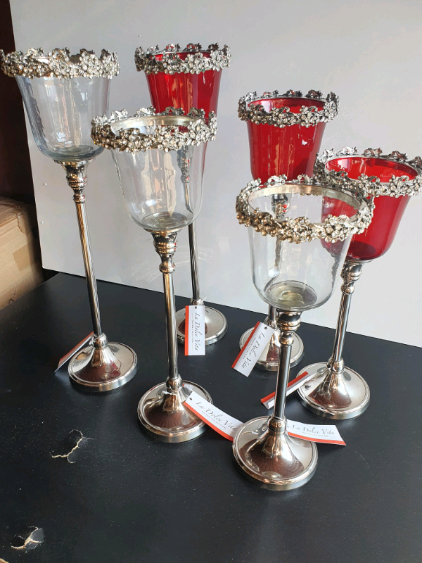 Glass candlestick crystal red / white 