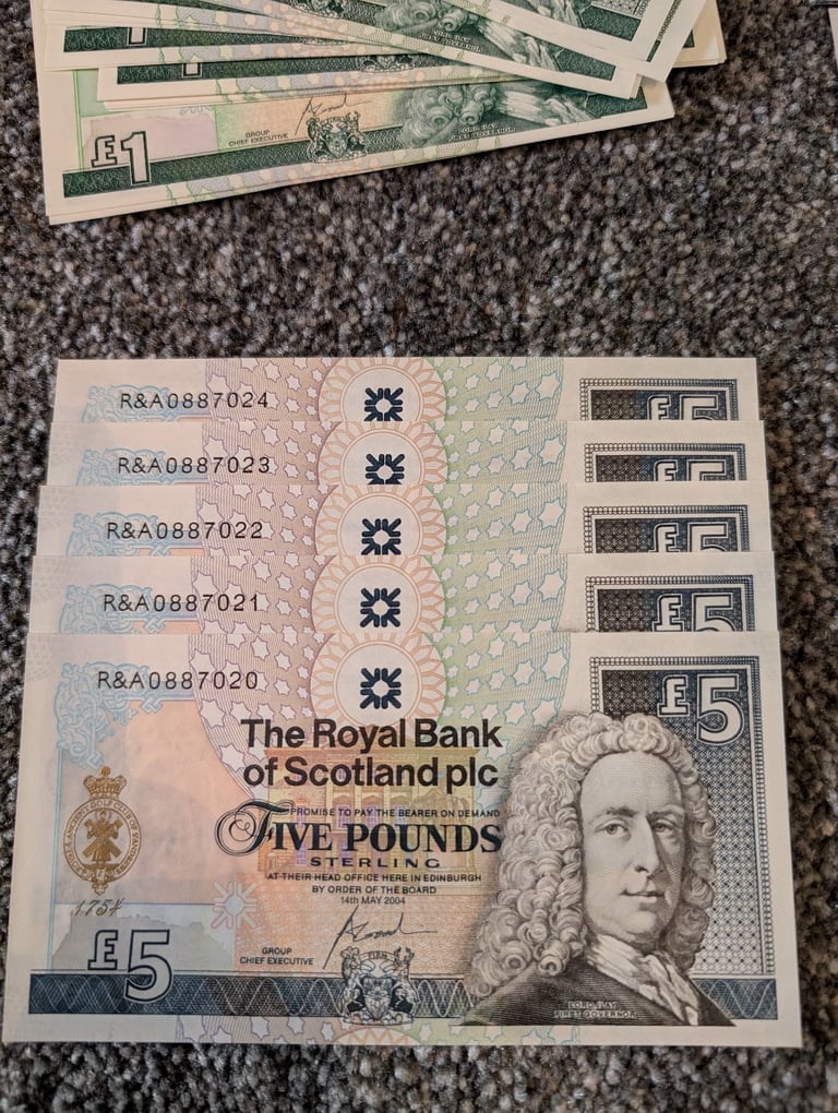 Rare Old Tom Morris £5 Bank Note Run ~ Consecutive & Uncirculated 